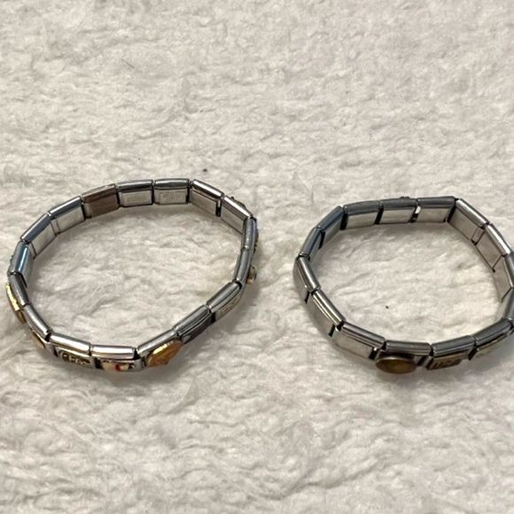 Stainless Steel Elastic Charm Link Bracelet Christmas USA Theme Lot of 2 - Picture 1 of 10